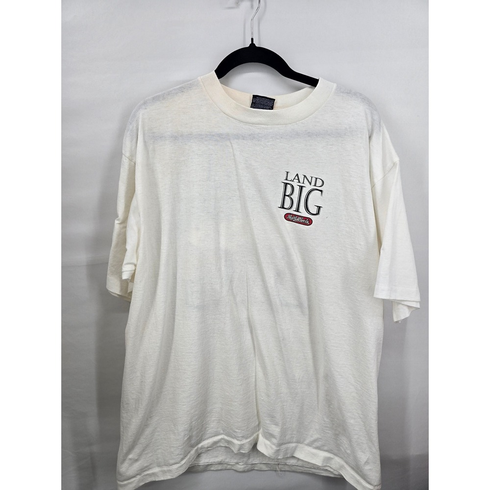 Vintage Big Ball Sports Land Big Fishing T Shirt White XL Bass Graphic USA Made